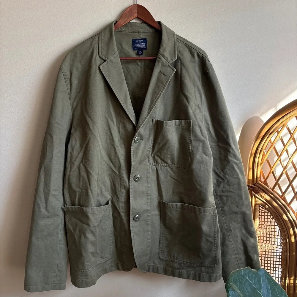J. Crew Autentic Outerwear Mens Olive Green Workwear Utility Sport Coat Blazer